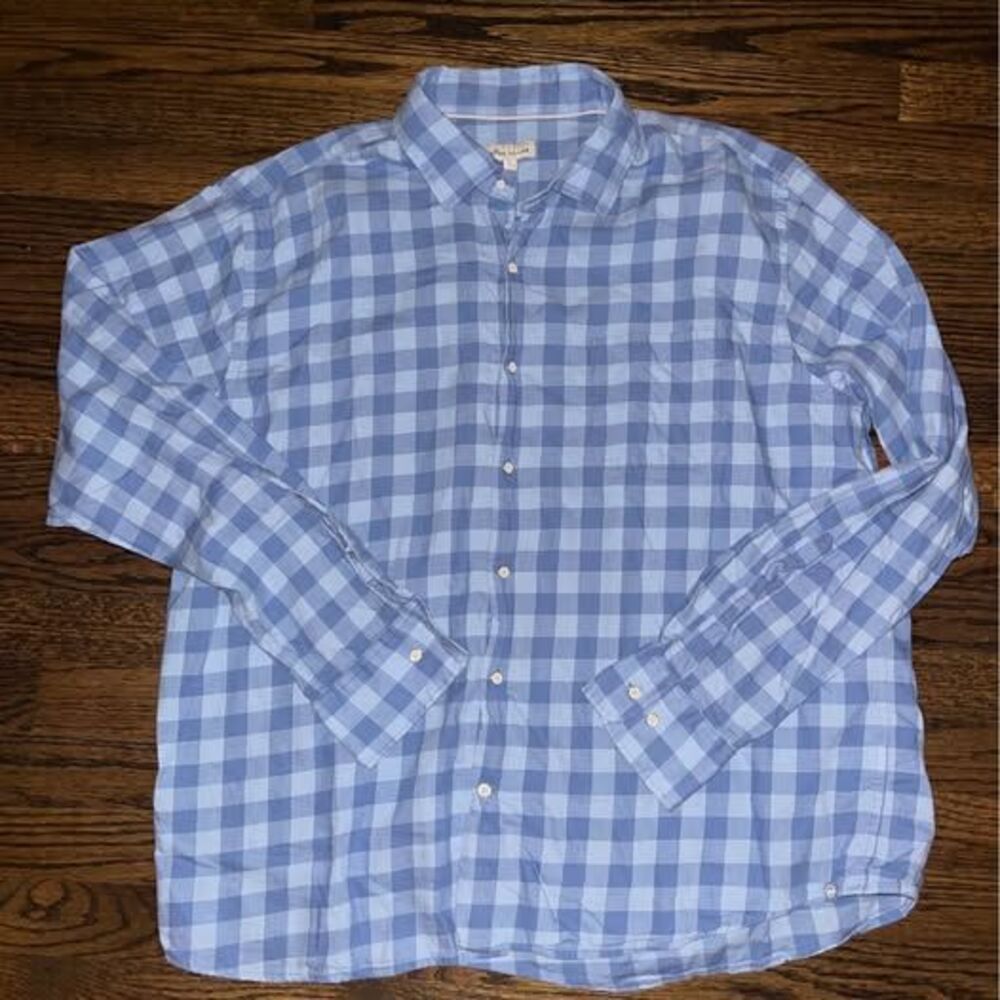 Peter Millar XL Men’s Button Down Shirt Plaid 100% Cotton Blue